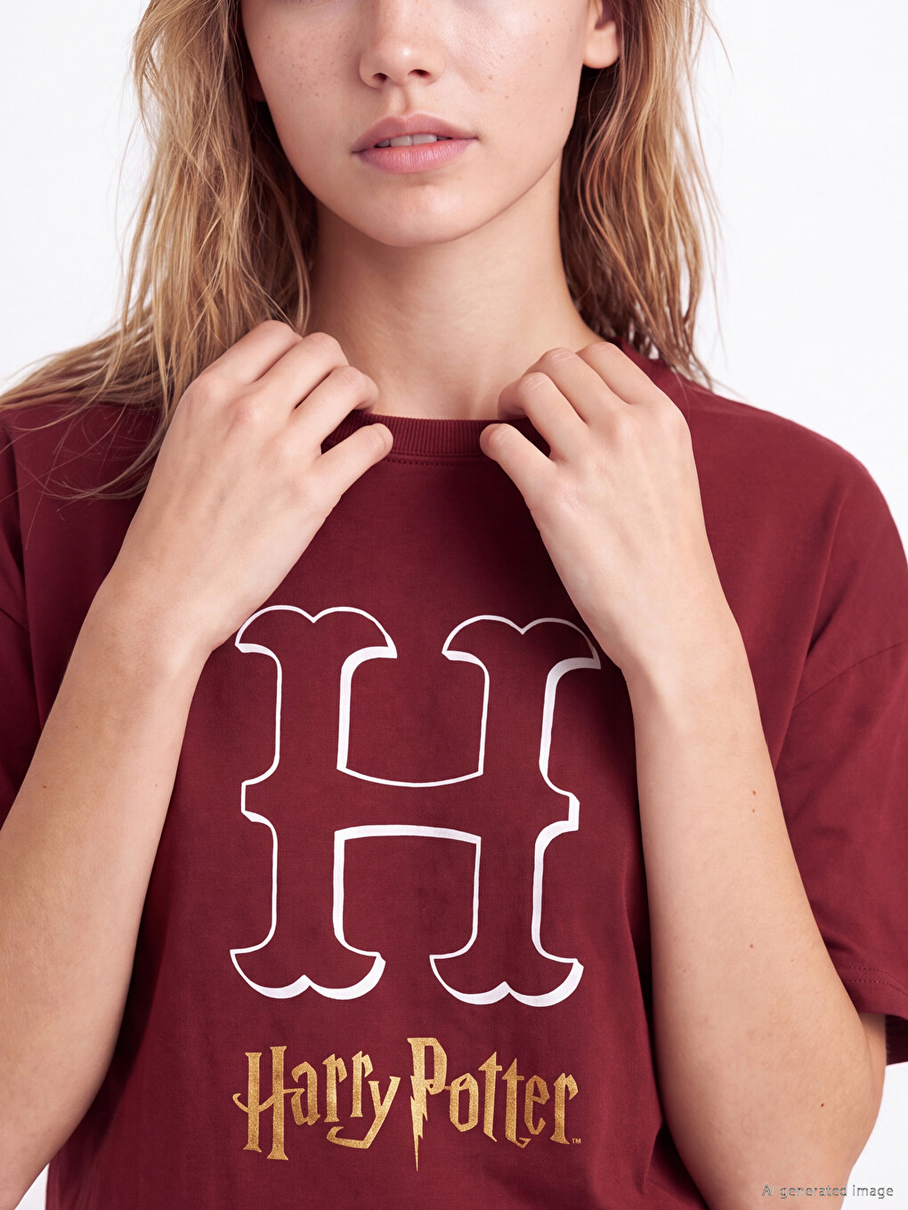Bordo Harry Potter Baskılı Kadın Şortlu Pijama Takımı-2