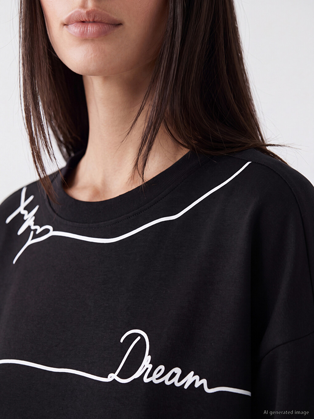 Siyah Baskılı Soft Touch Kadın Sweatshirt-2