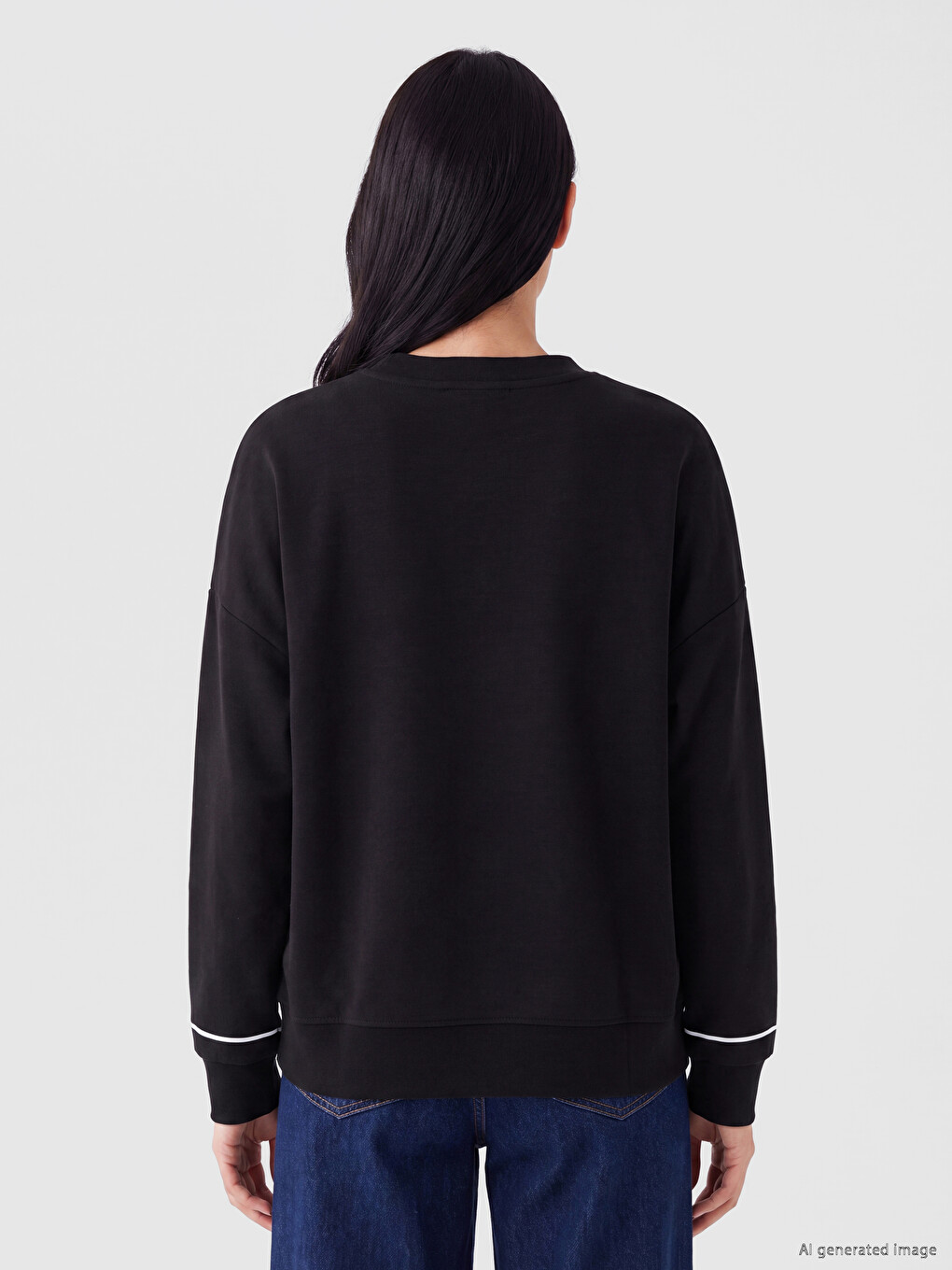 Siyah Baskılı Soft Touch Kadın Sweatshirt-3