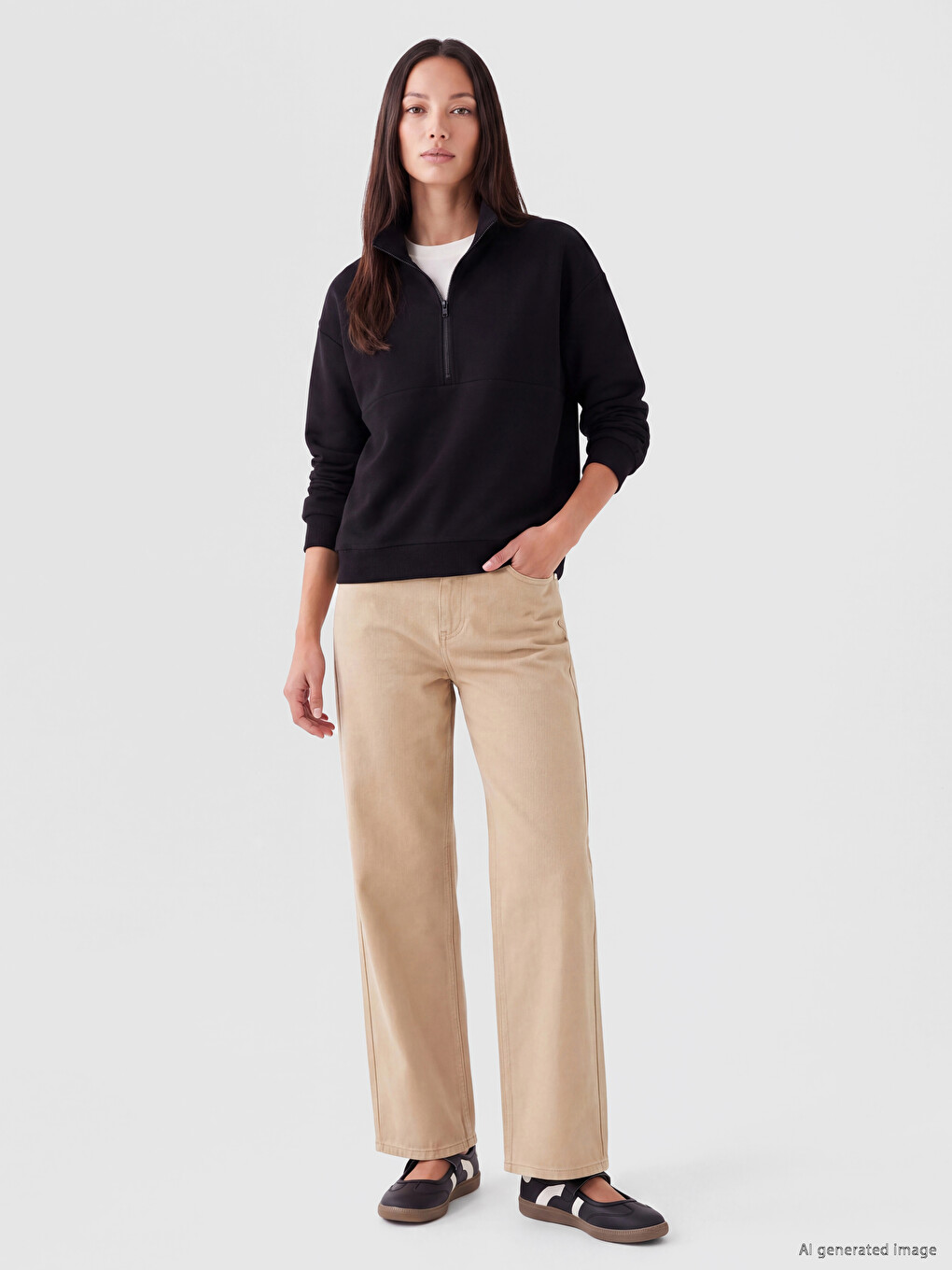 Siyah Dik Yaka Soft Touch Kadın Sweatshirt-1