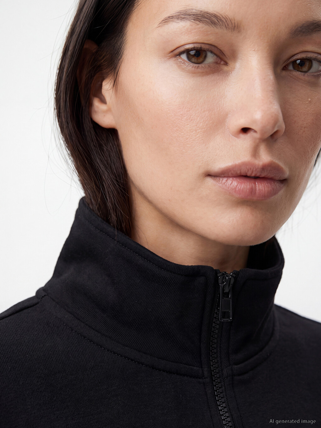 Siyah Dik Yaka Soft Touch Kadın Sweatshirt-2