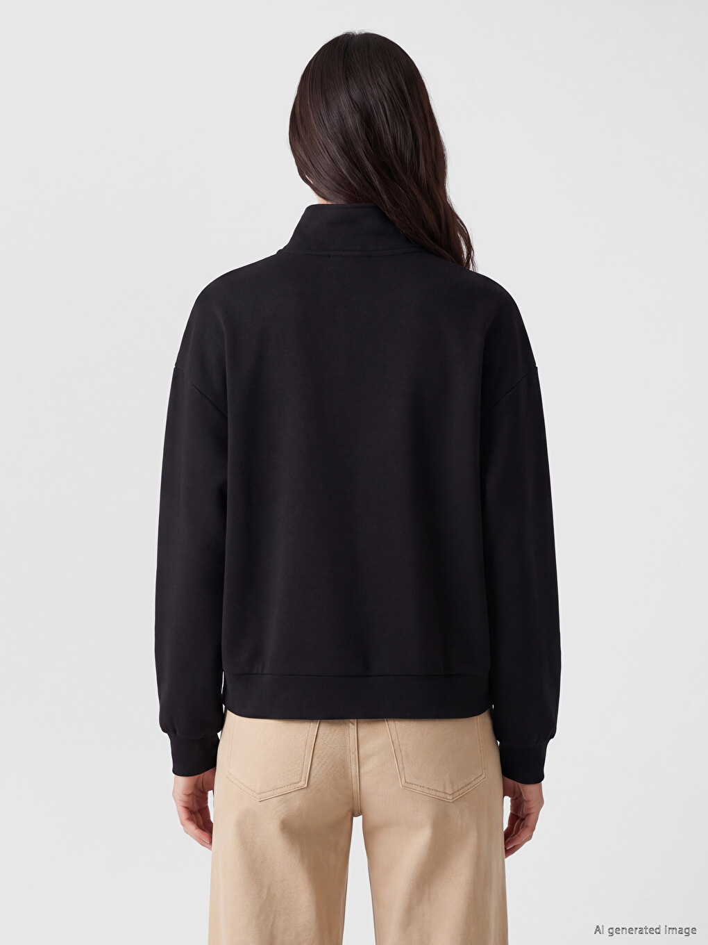 Siyah Dik Yaka Soft Touch Kadın Sweatshirt-3