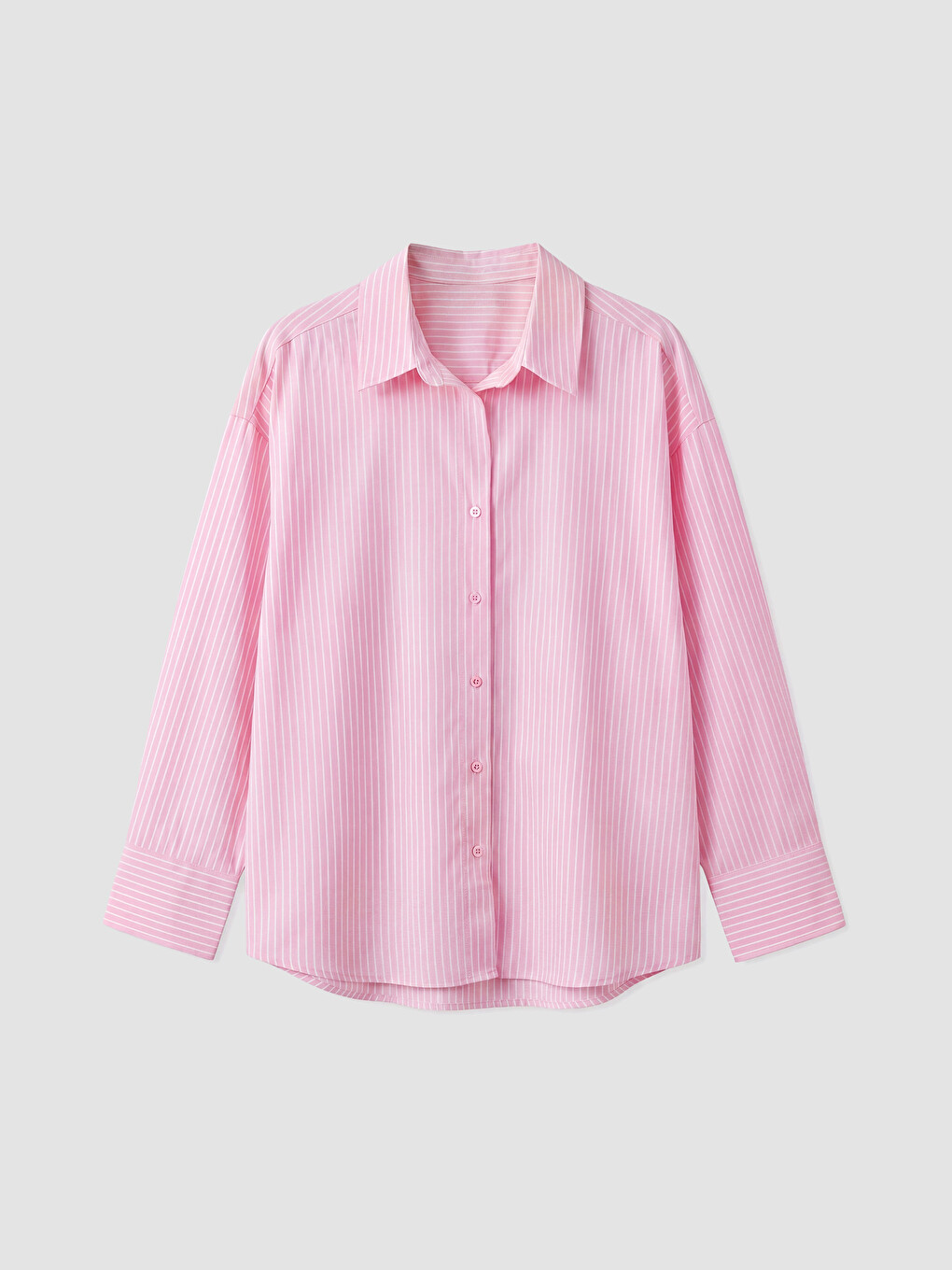 Çizgili Oversize Poplin Kadın Gömlek-4