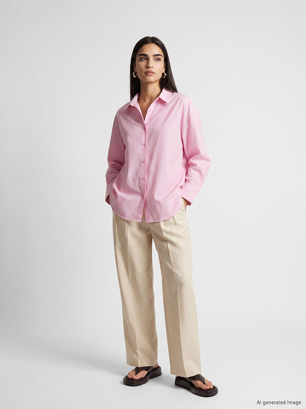 Çizgili Oversize Poplin Kadın Gömlek-1