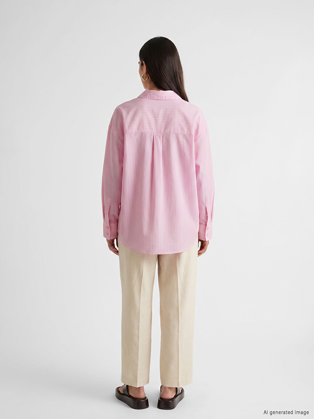 Çizgili Oversize Poplin Kadın Gömlek-3
