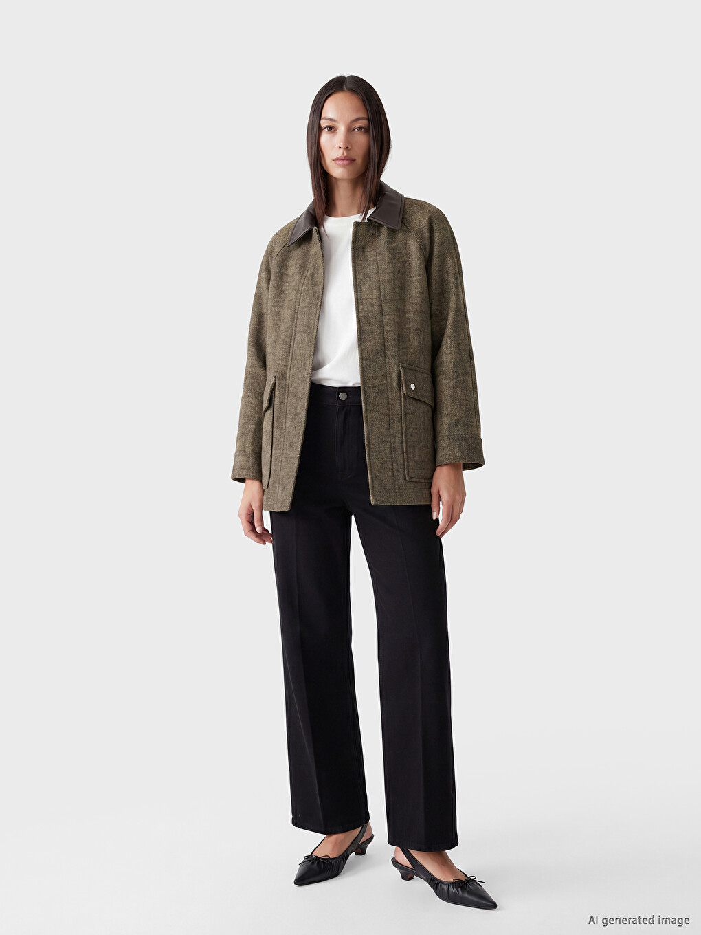 Leather Collar Wool Blended Women's Cachet Coat-1