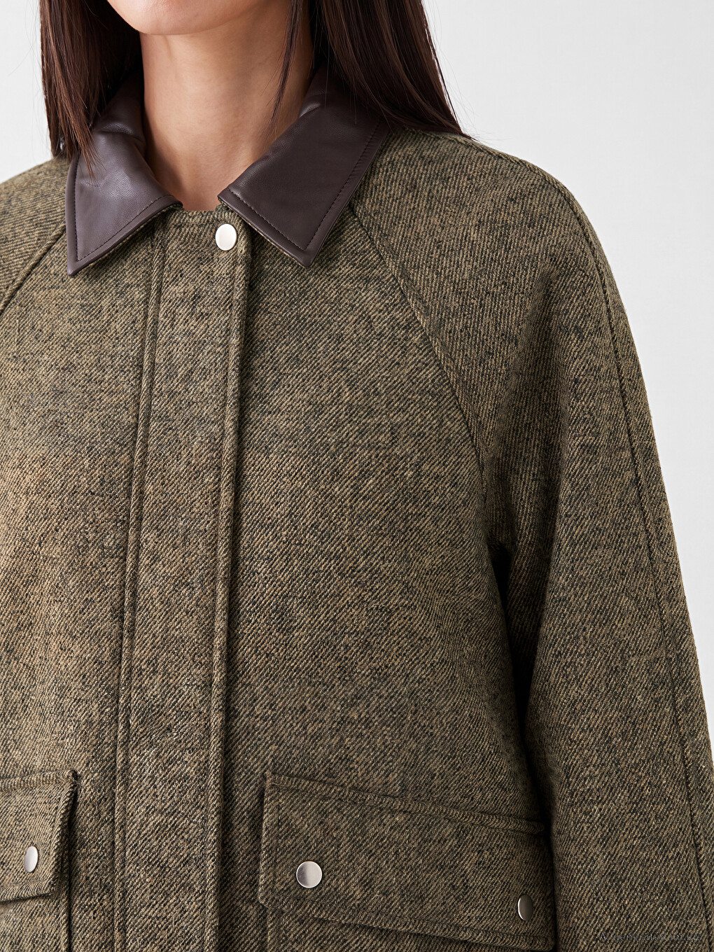 Leather Collar Wool Blended Women's Cachet Coat-2
