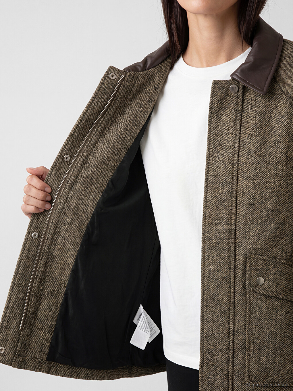 Leather Collar Wool Blended Women's Cachet Coat-3
