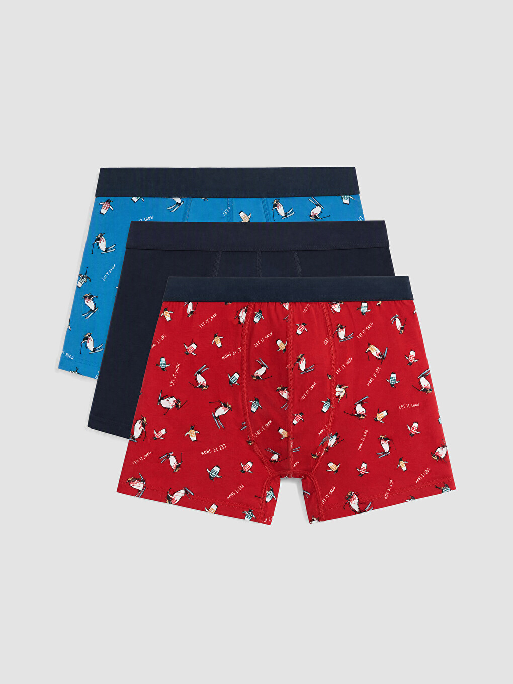 Mavi Pamuklu Esnek Erkek Boxer 3'lü Paket