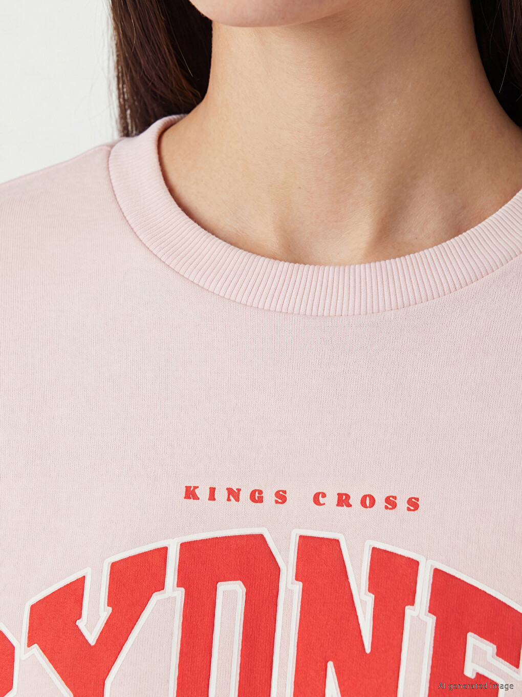 Pembe Sydney Baskılı Oversize Kadın Kalın Sweatshirt-2