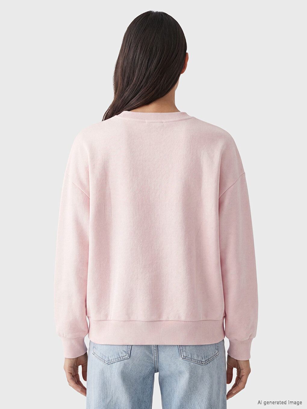 Pembe Sydney Baskılı Oversize Kadın Kalın Sweatshirt-3