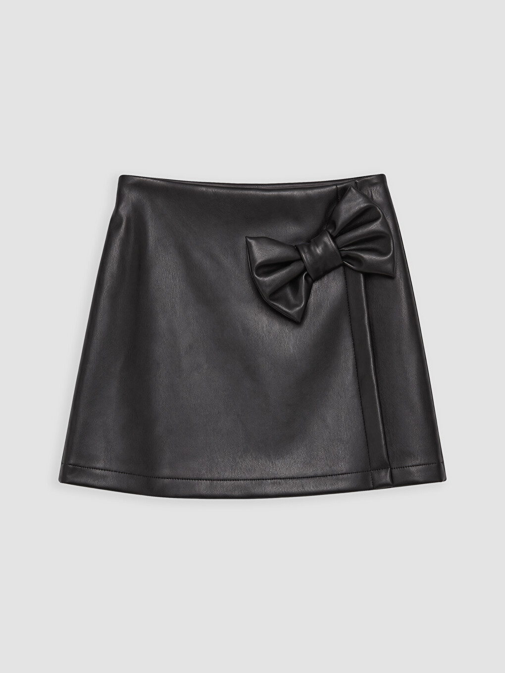 Bow Detailed Girls' Faux Leather Skort