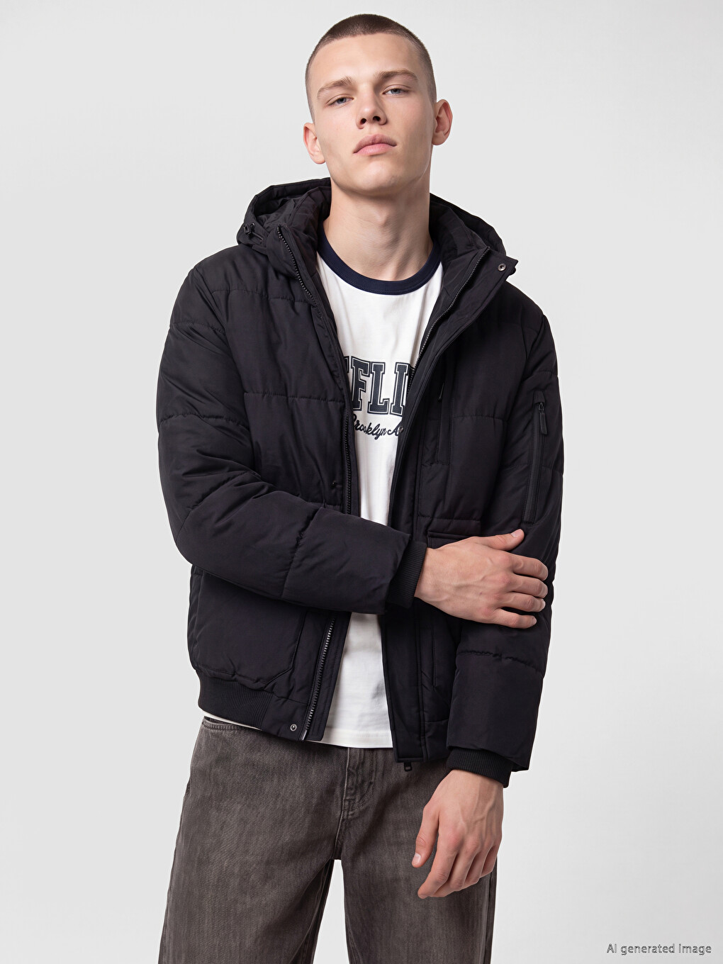 Regular Fit Hooded Men's Puffer Coat