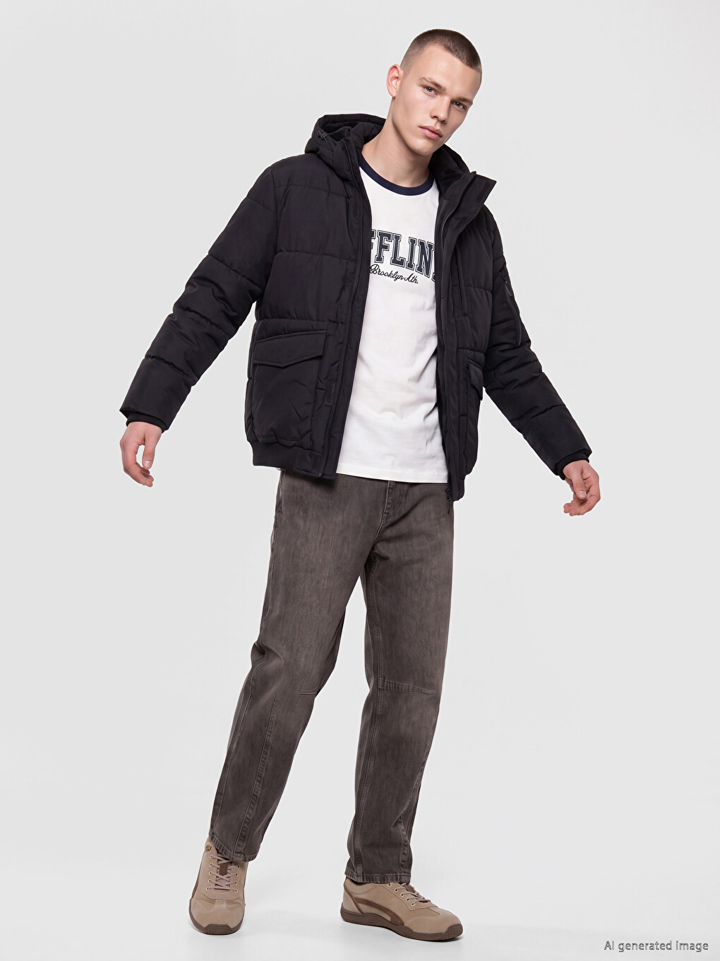 Regular Fit Hooded Men's Puffer Coat-1