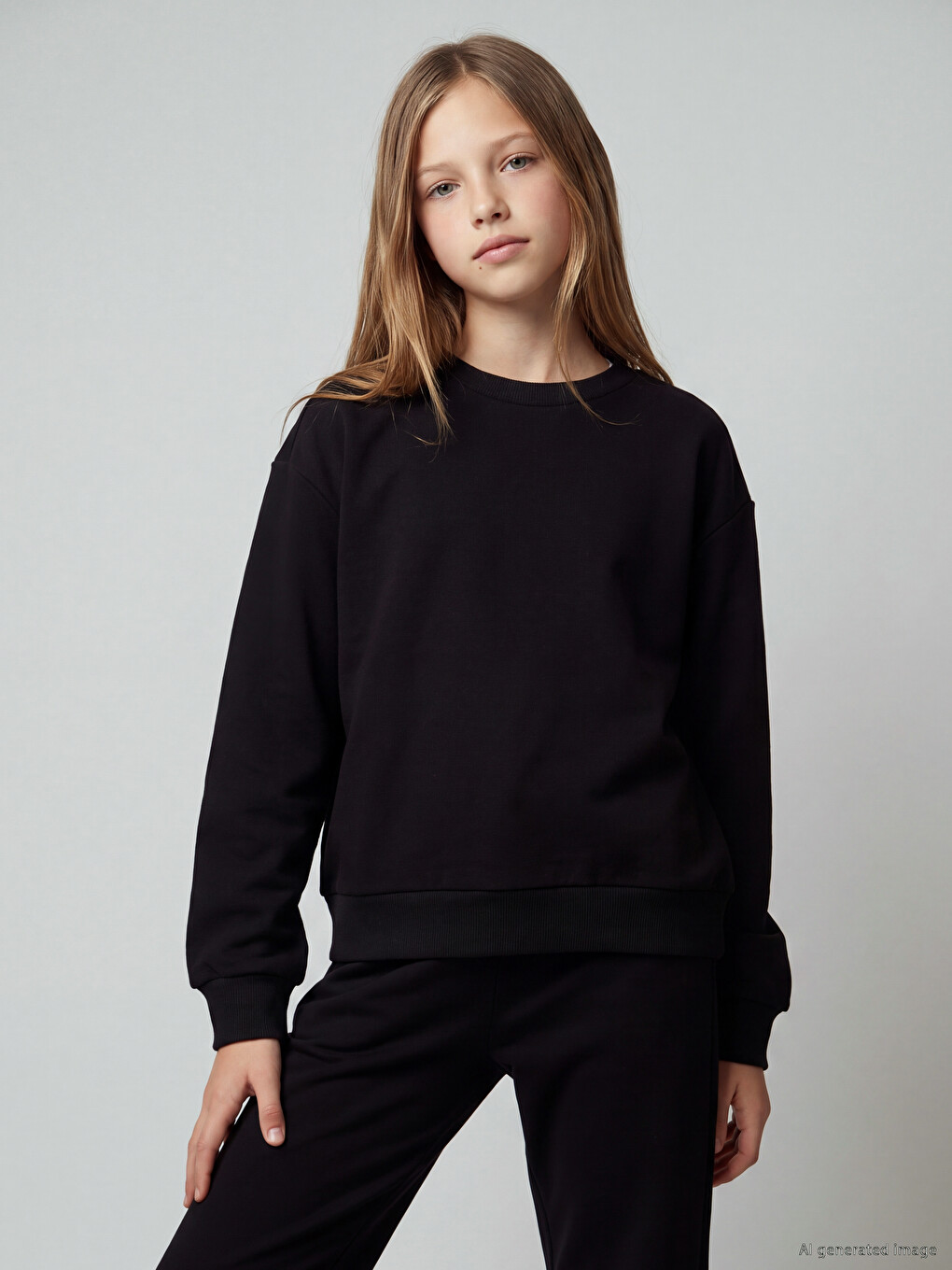 Crew Neck Girls' Thick Sweatshirt