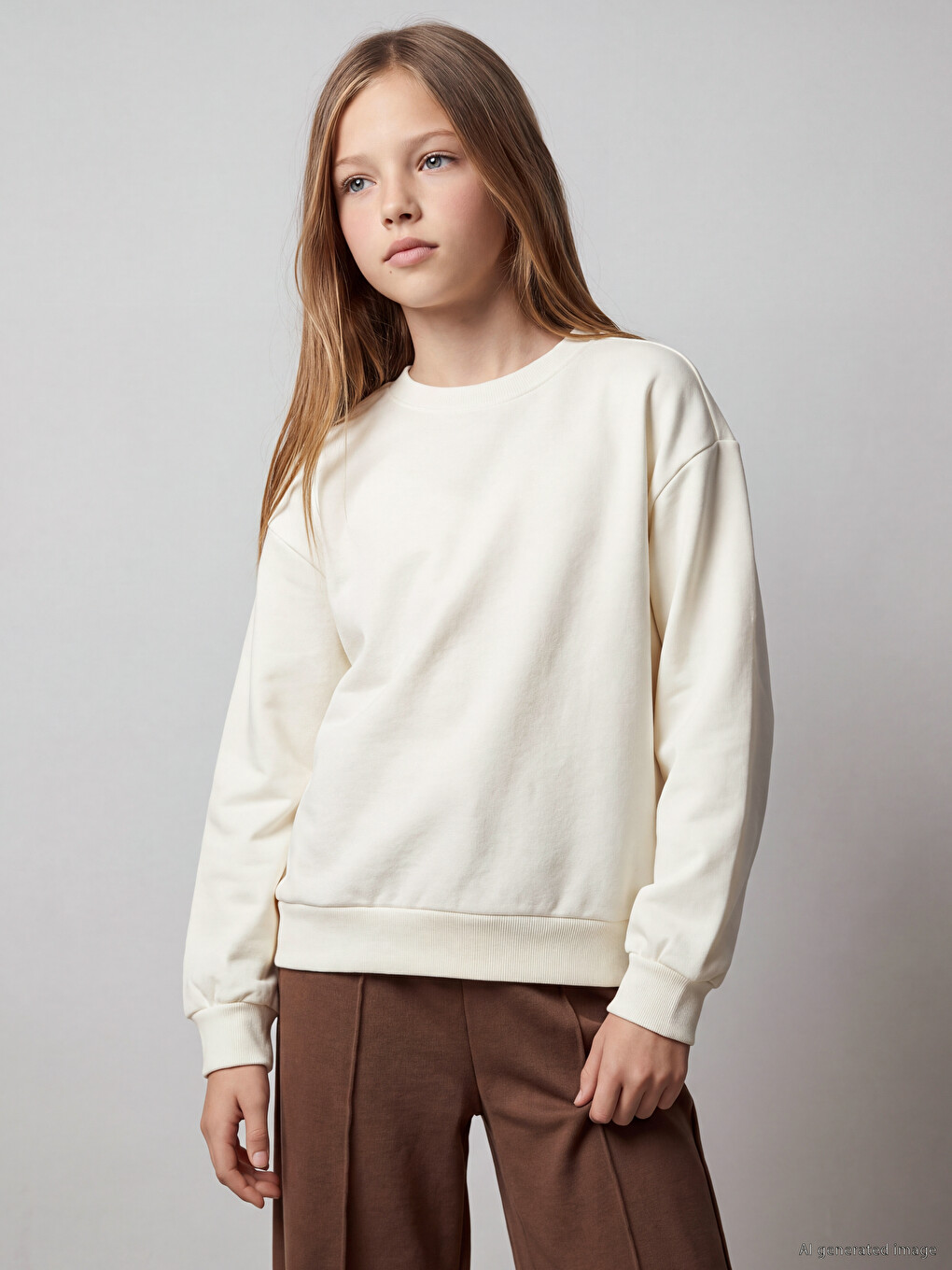 Crew Neck Girls' Thick Sweatshirt