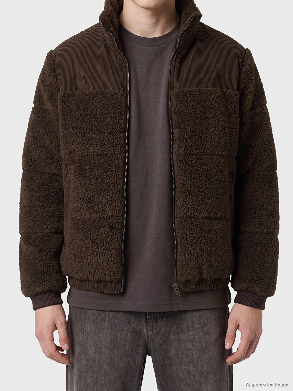 Regular Fit Mock Neck Men's Puffer Coat-3