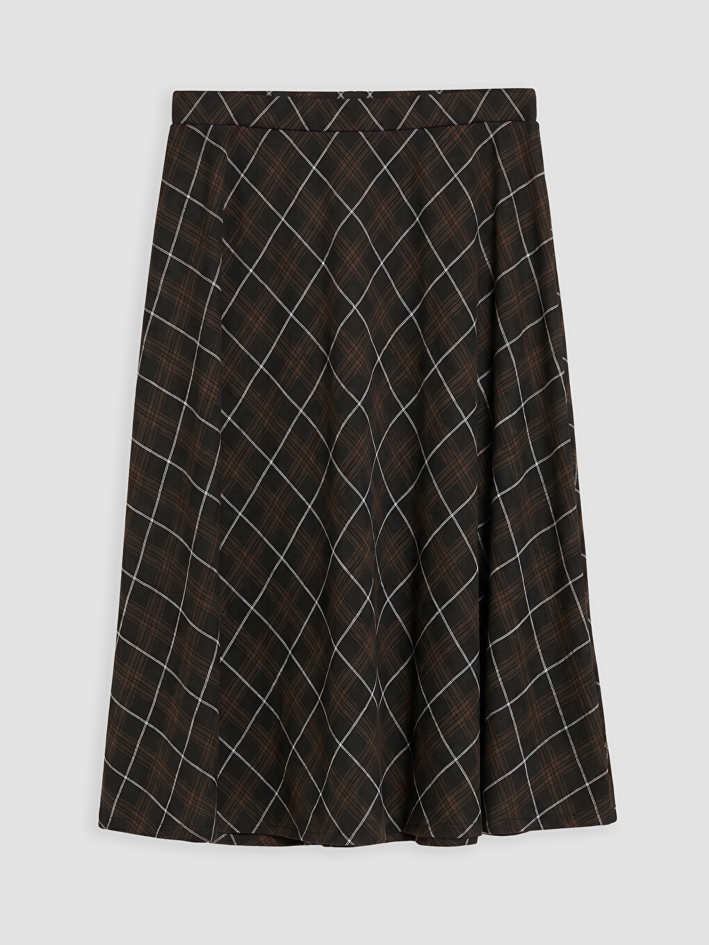 Plaid Patterned Elastic Waist A Form Women's Skirt-4