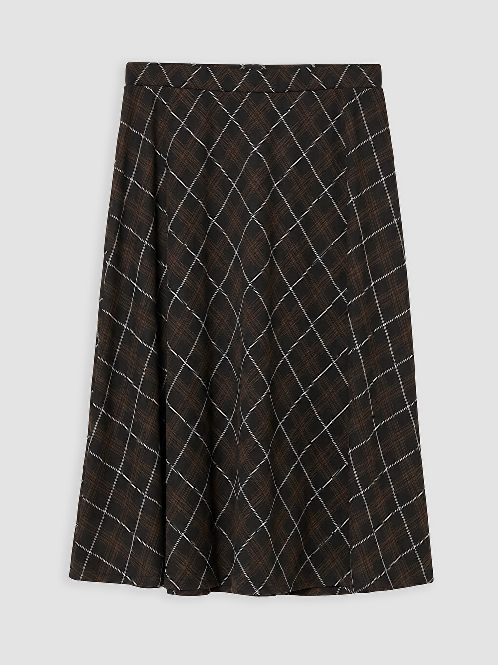 Plaid Patterned Elastic Waist A Form Women's Skirt-5