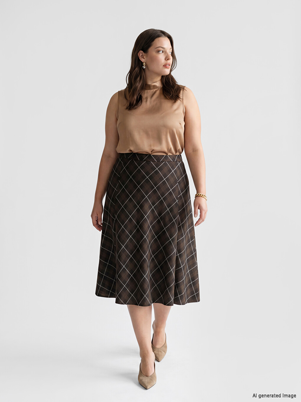 Plaid Patterned Elastic Waist A Form Women's Skirt