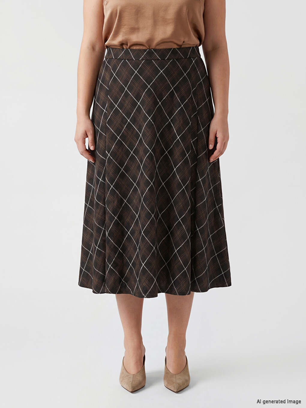 Plaid Patterned Elastic Waist A Form Women's Skirt-1