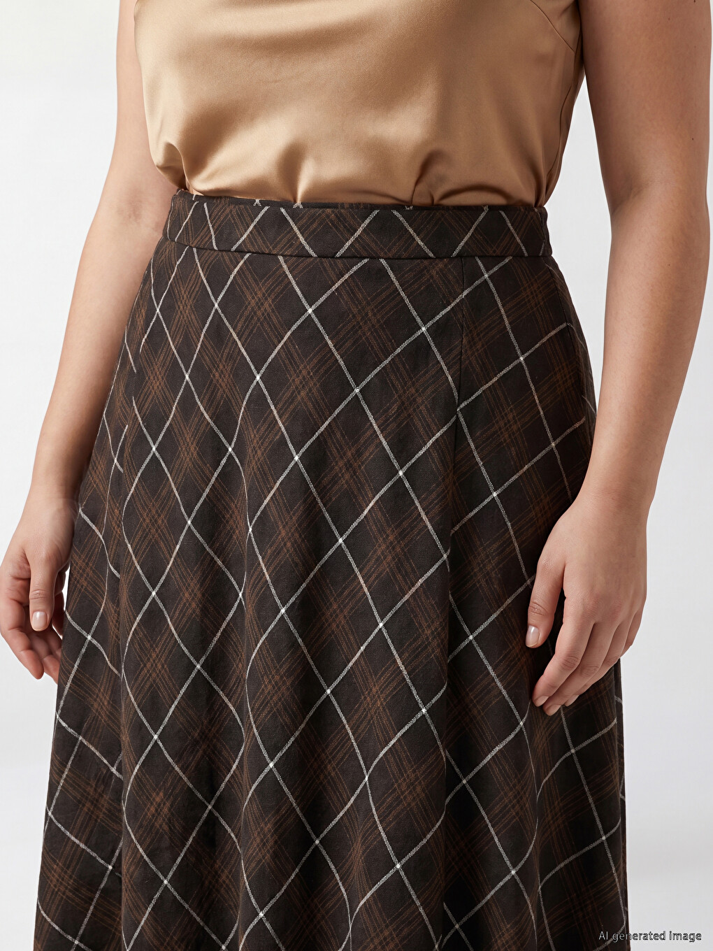 Plaid Patterned Elastic Waist A Form Women's Skirt-2