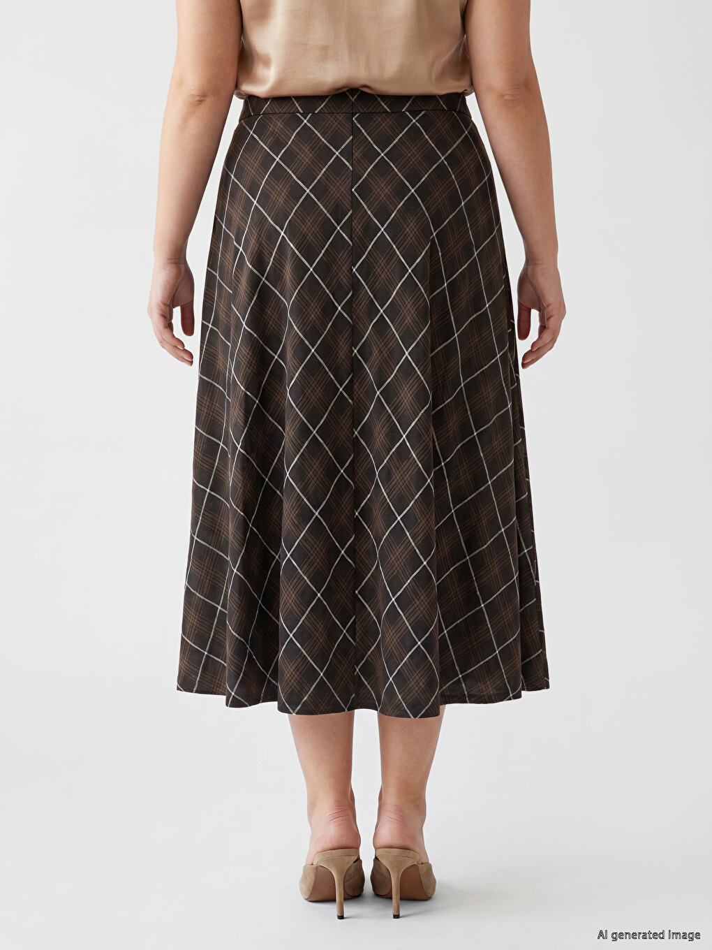 Plaid Patterned Elastic Waist A Form Women's Skirt-3