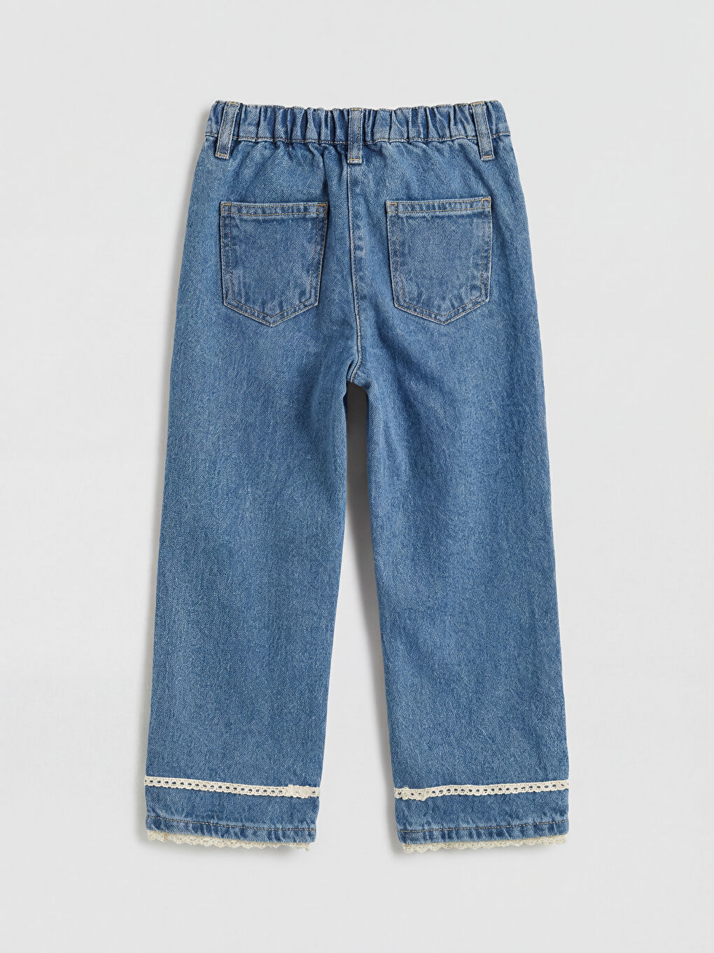 Mavi Dantel Detaylı Kız Çocuk Jean Pantolon-2