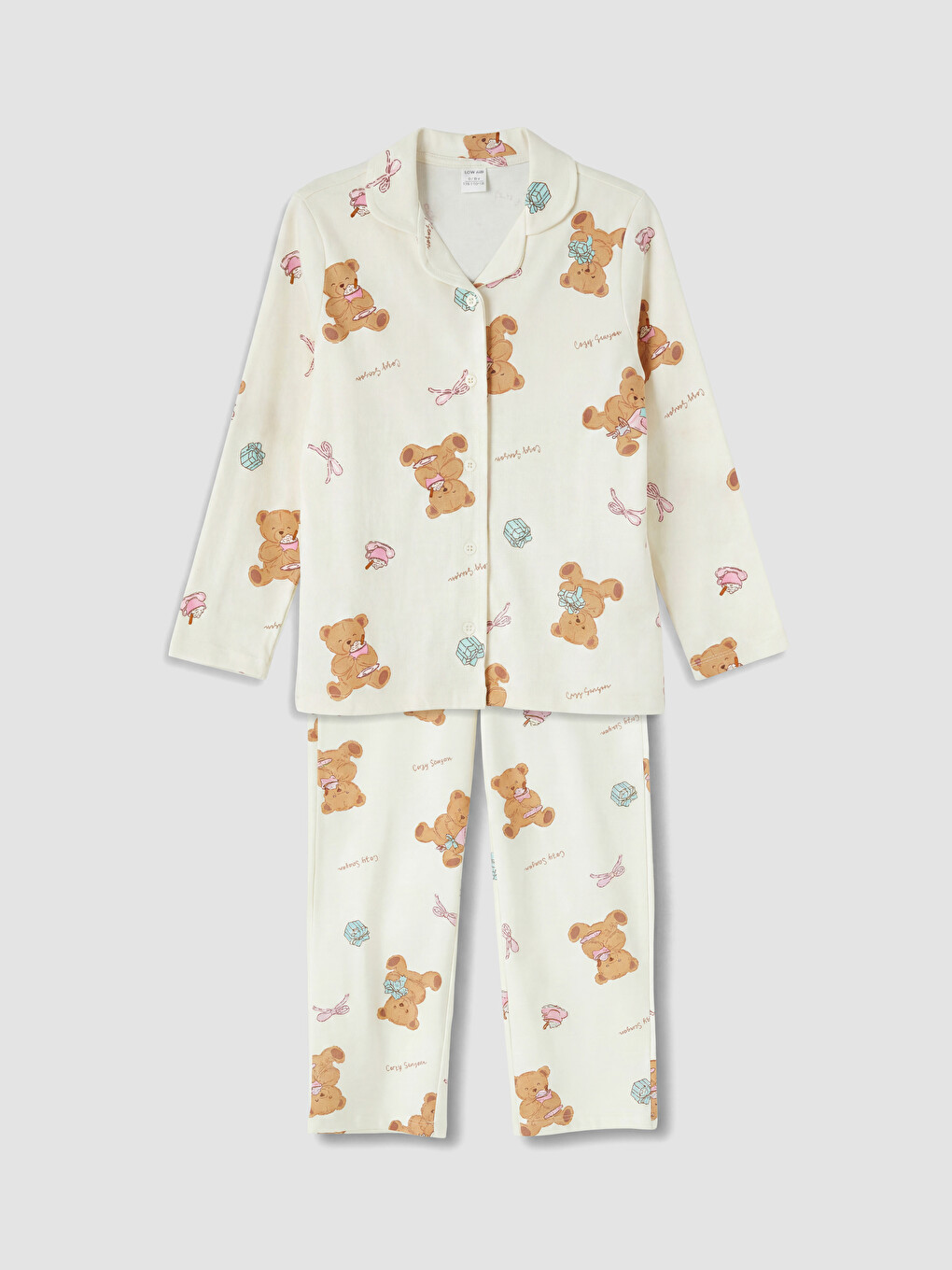 Collared Neck Printed Girls' Pyjamas Set-1