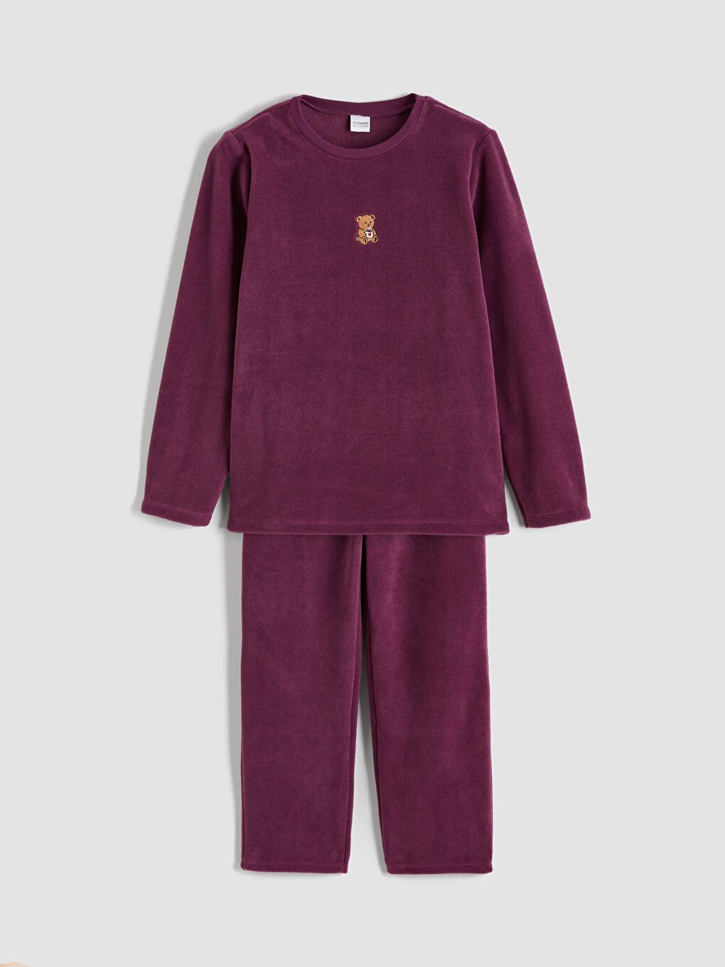 Mor Ayı Nakışlı Kız Çocuk Polar Pijama Takım