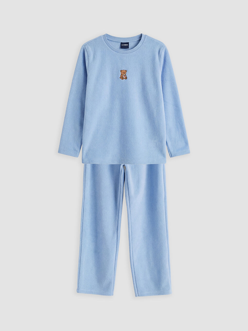 Mavi Ayı Nakışlı Kız Çocuk Polar Pijama Takım