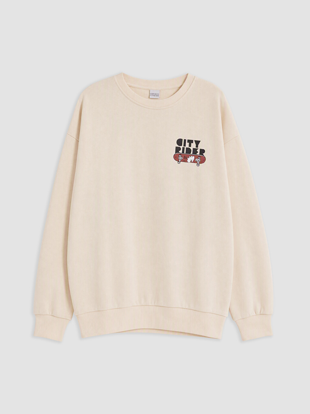 Bej Baskılı Erkek Çocuk Kalın Sweatshirt
