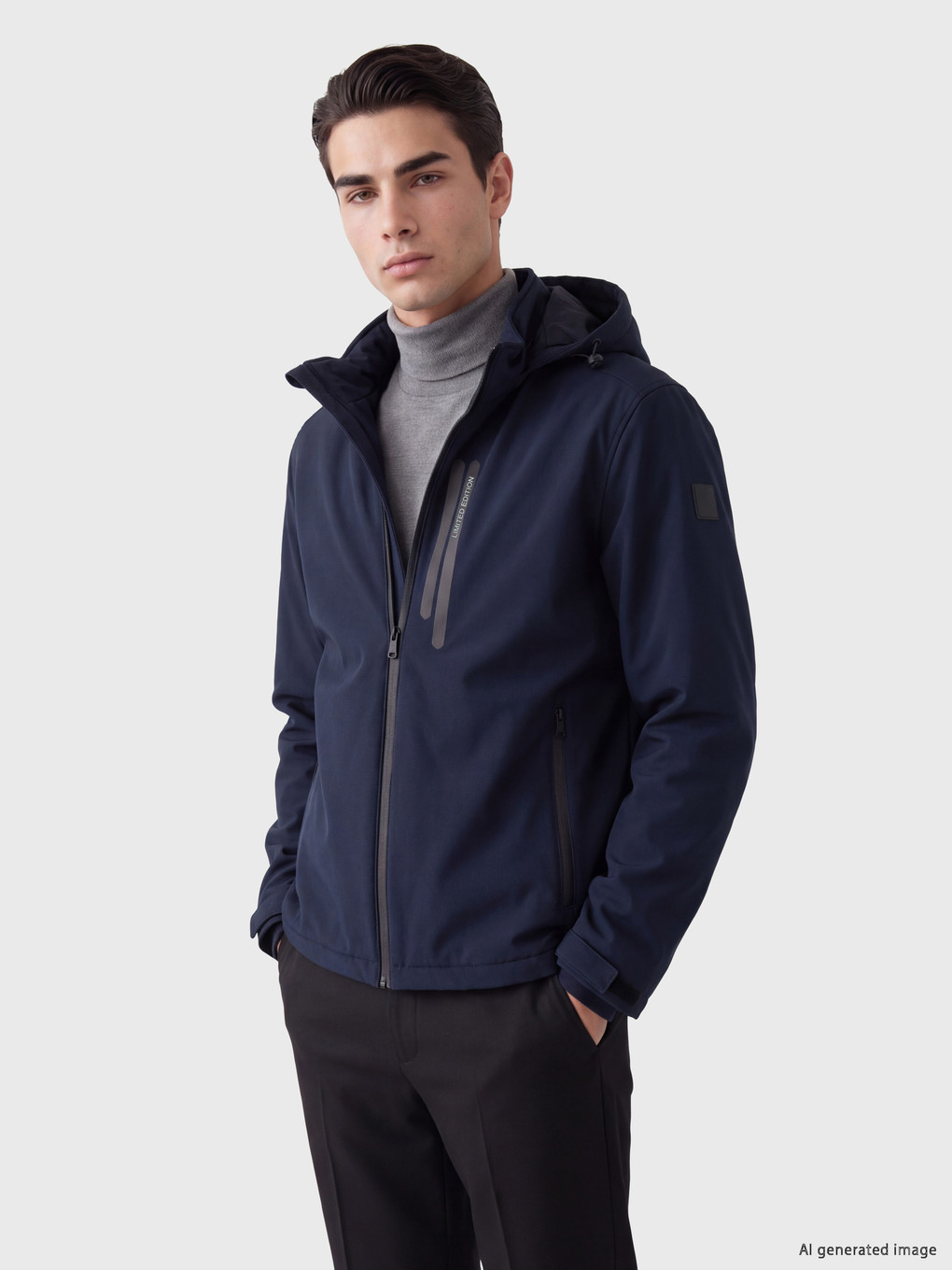 Lacivert Regular Fit Kapüşonlu Erkek Mont