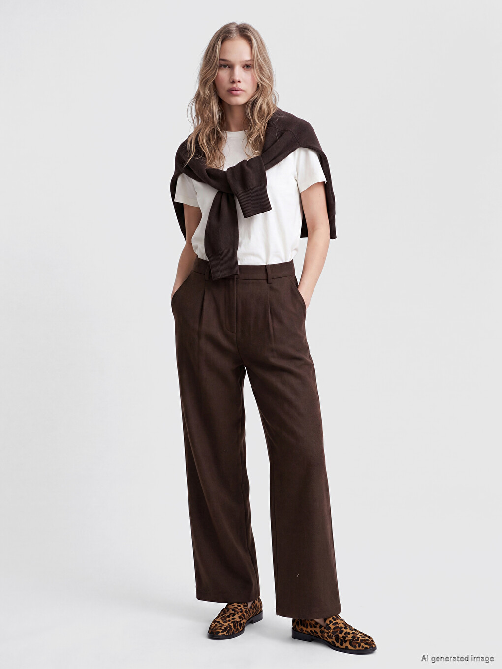 High Waist Pleated Women's Fabric Trousers