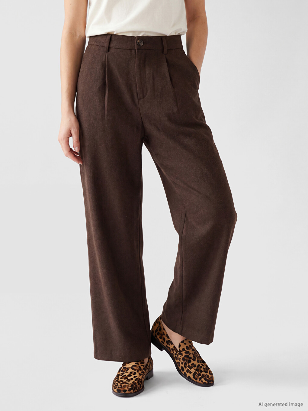 High Waist Pleated Women's Fabric Trousers-1