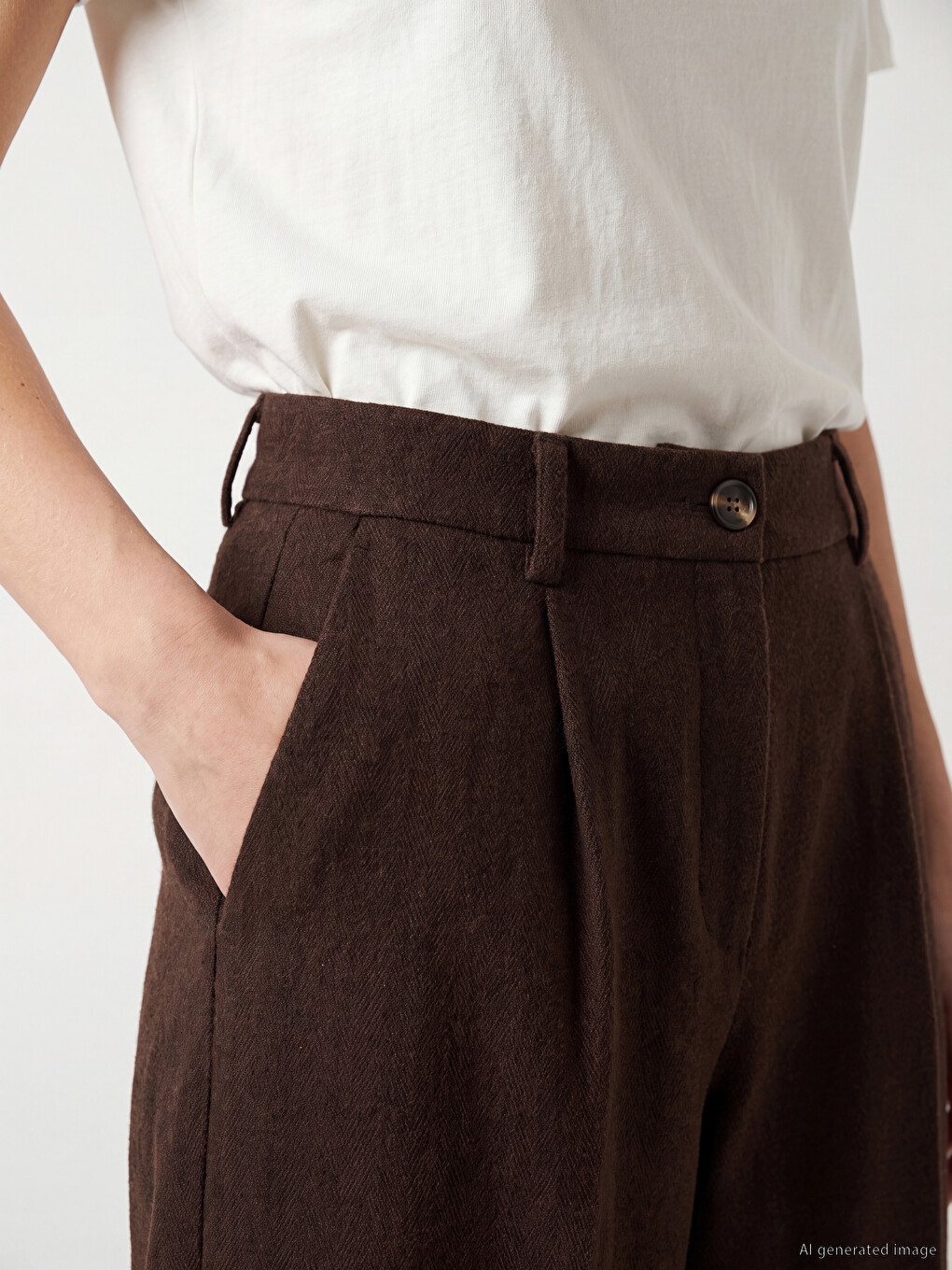 High Waist Pleated Women's Fabric Trousers-2