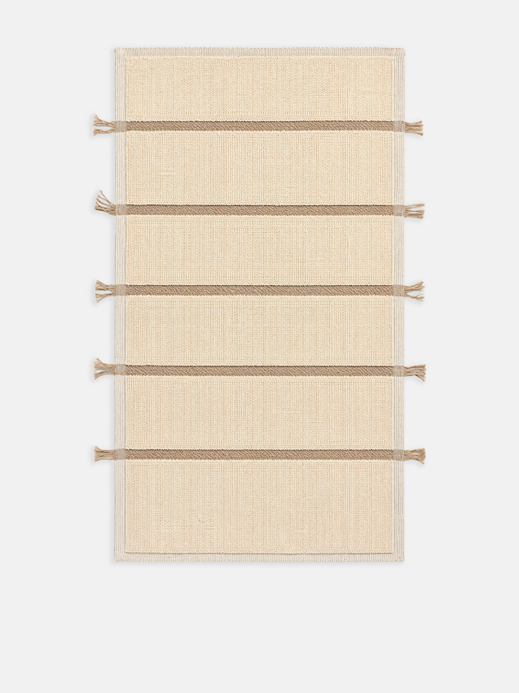 Bej Püsküllü Çizgili Banyo Paspas Takımı 60x100 Cm-1