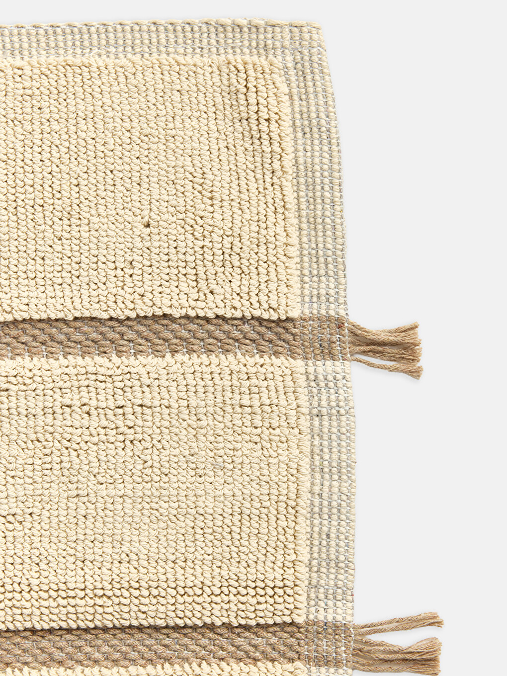 Bej Püsküllü Çizgili Banyo Paspas Takımı 60x100 Cm-3