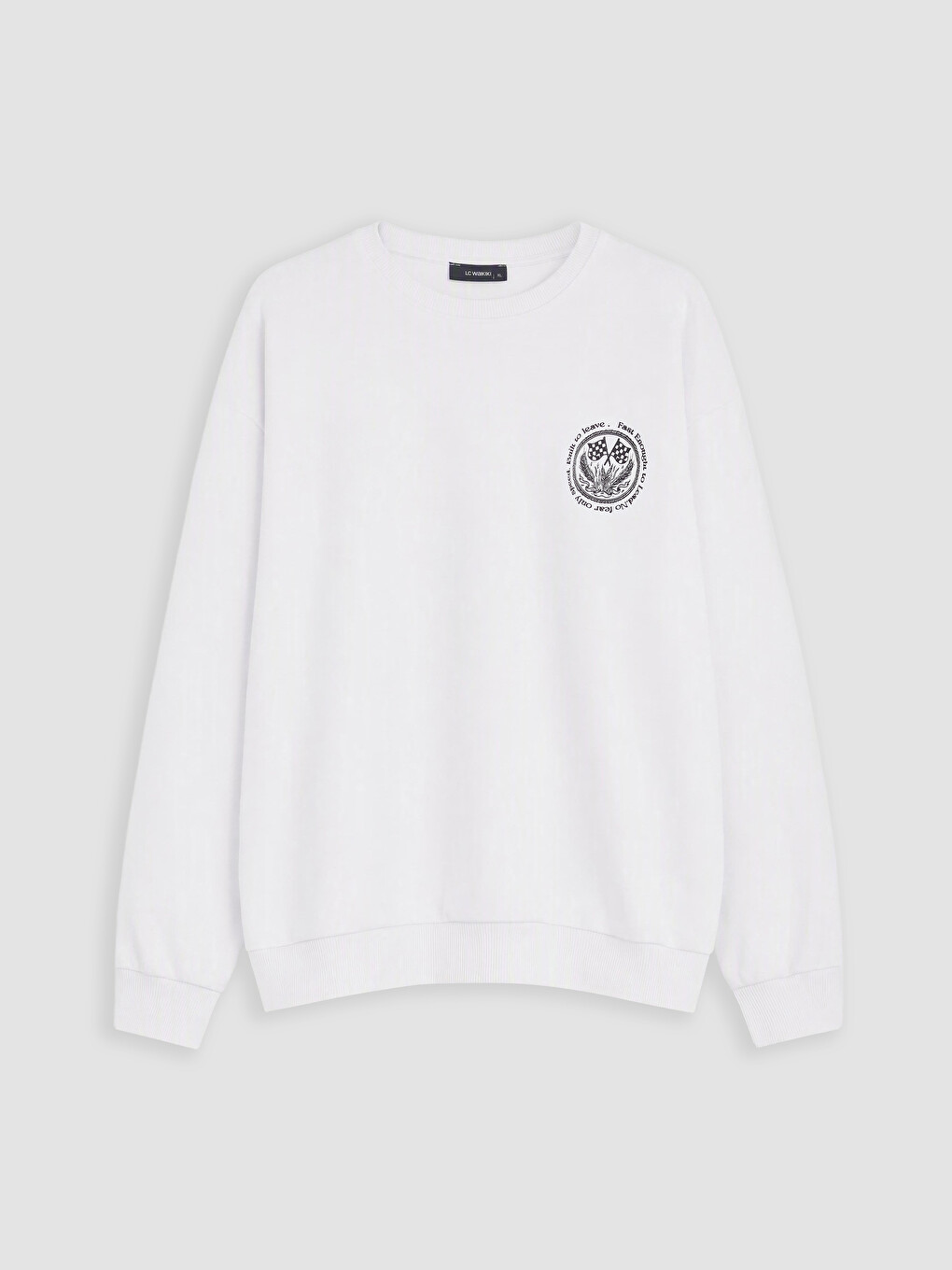 Beyaz Bisiklet Yaka Baskılı Erkek Sweatshirt