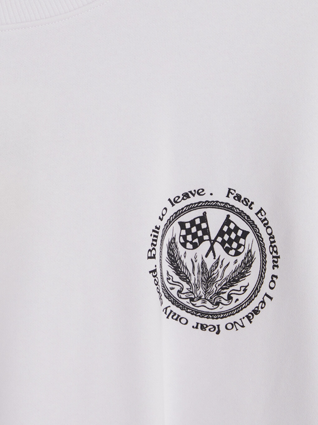 Beyaz Bisiklet Yaka Baskılı Erkek Sweatshirt-1