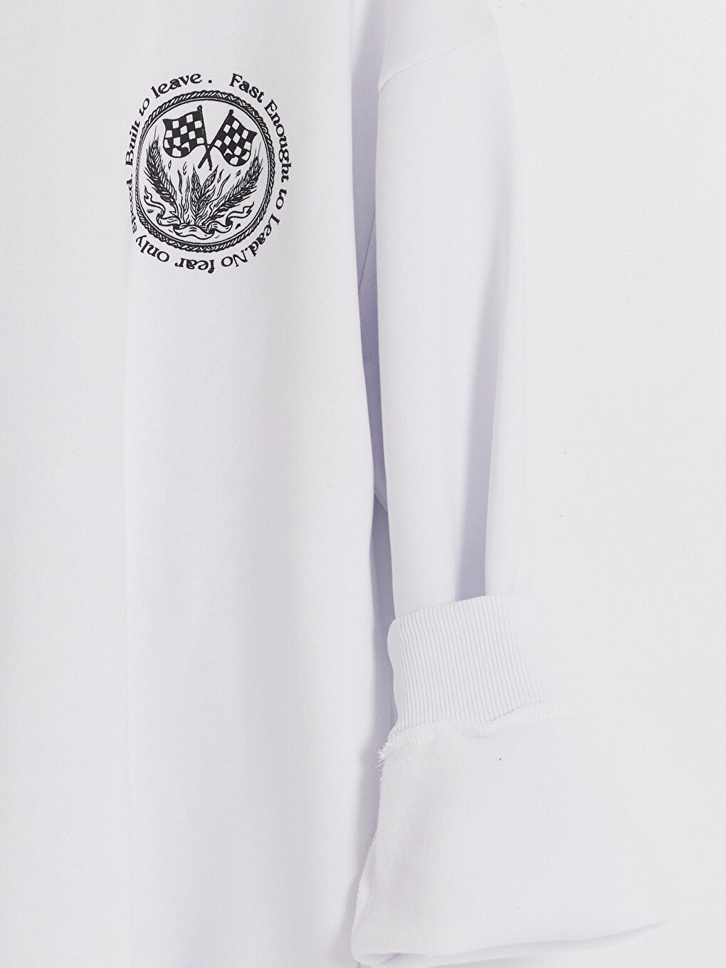 Beyaz Bisiklet Yaka Baskılı Erkek Sweatshirt-3