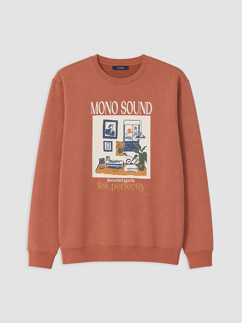 Kahverengi Bisiklet Yaka Baskılı Erkek Sweatshirt