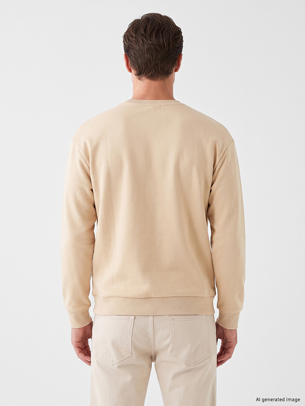 Bej Bisiklet Yaka Baskılı Erkek Sweatshirt-3