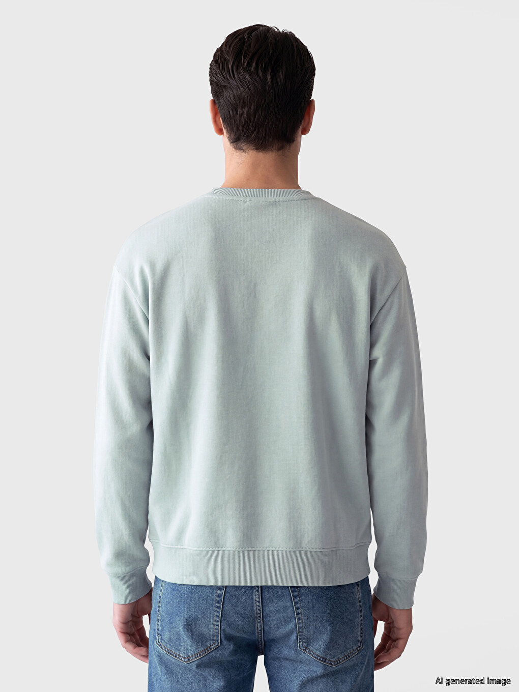 Yeşil Bisiklet Yaka Baskılı Erkek Sweatshirt-2
