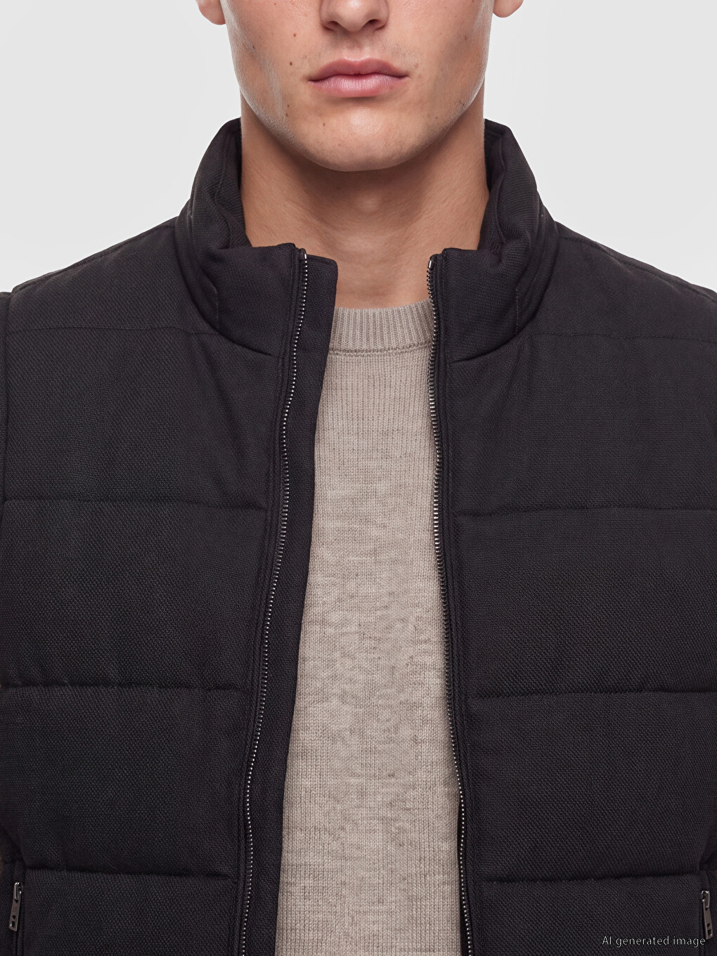 Vestă Matlasată Pentru Bărbați Slim Fit Cu Guler Înalt-2