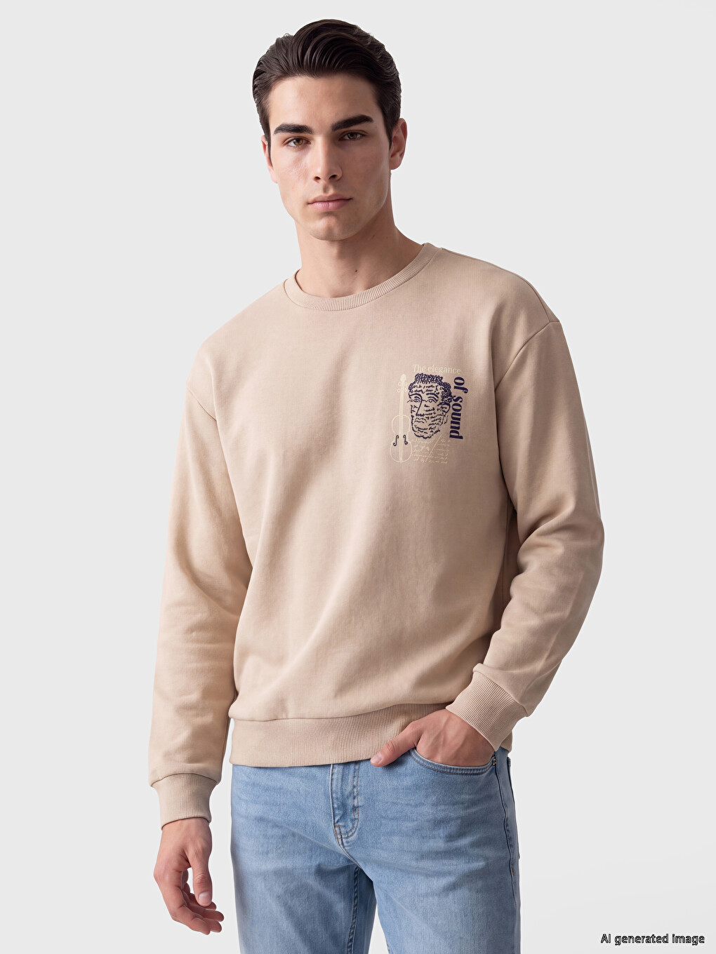 Mürdüm Bisiklet Yaka Baskılı Erkek Sweatshirt