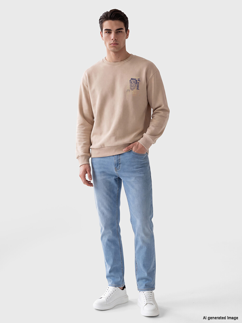 Mürdüm Bisiklet Yaka Baskılı Erkek Sweatshirt-1