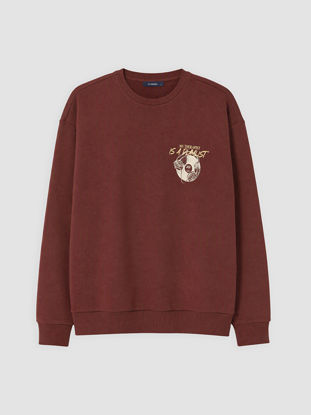 Kahverengi Bisiklet Yaka Baskılı Erkek Sweatshirt-4