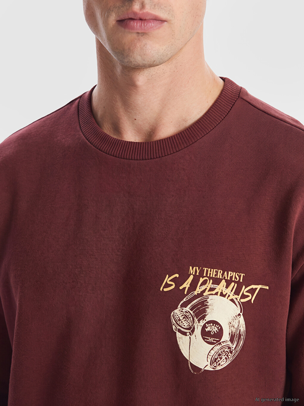Kahverengi Bisiklet Yaka Baskılı Erkek Sweatshirt-2