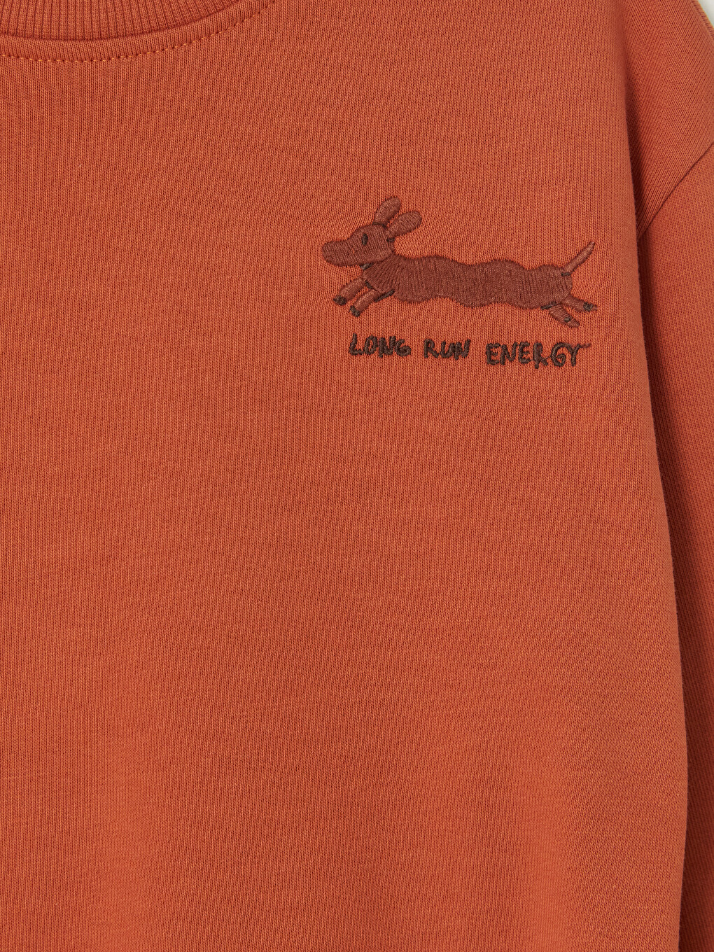Kahverengi Nakışlı Erkek Çocuk Kalın Sweatshirt-1